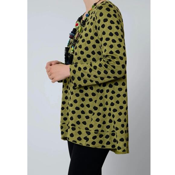 Habitat Clothes To Live In Top Lime Dot Long Sleeves Tunic Women’s XL Artsy - Picture 2 of 14